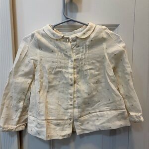 Zara Cream Button-Down Girls Top with Peter Pan Collar